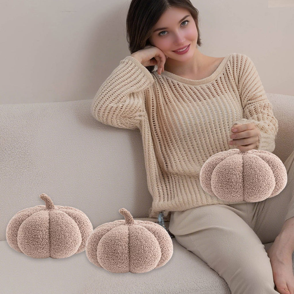 Sahpxhe Halloween Decorations Pumpkins Throw Pillow, Fall Decorative Pumpkin Shaped Plush Toy Cushion for Home Sofa Bed Party Decor Pink
