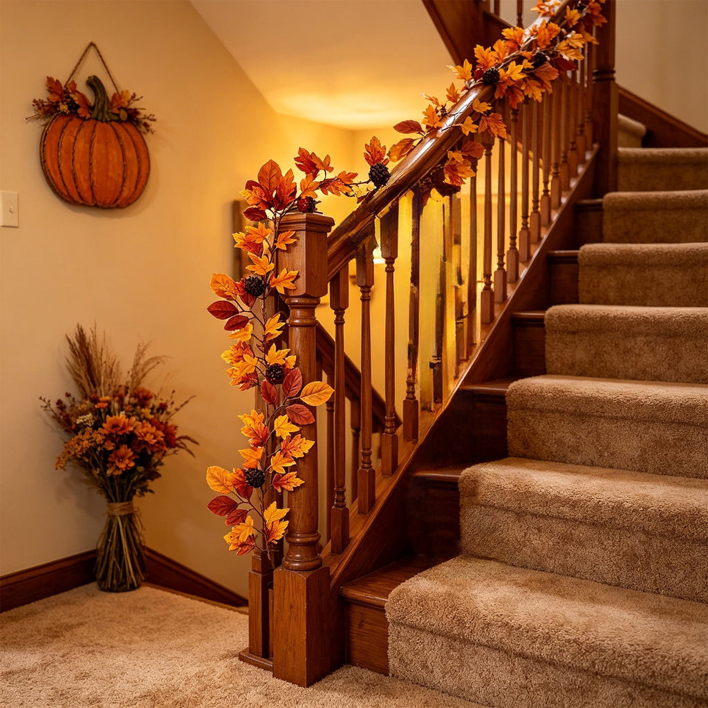 Fall Maple Leaf Front Door Wreath, Multicolor Plastic Seasonal Wreath for Halloween Thanksgiving Christmas Indoor Wall Fireplace Home Decor, 9.84 Inch