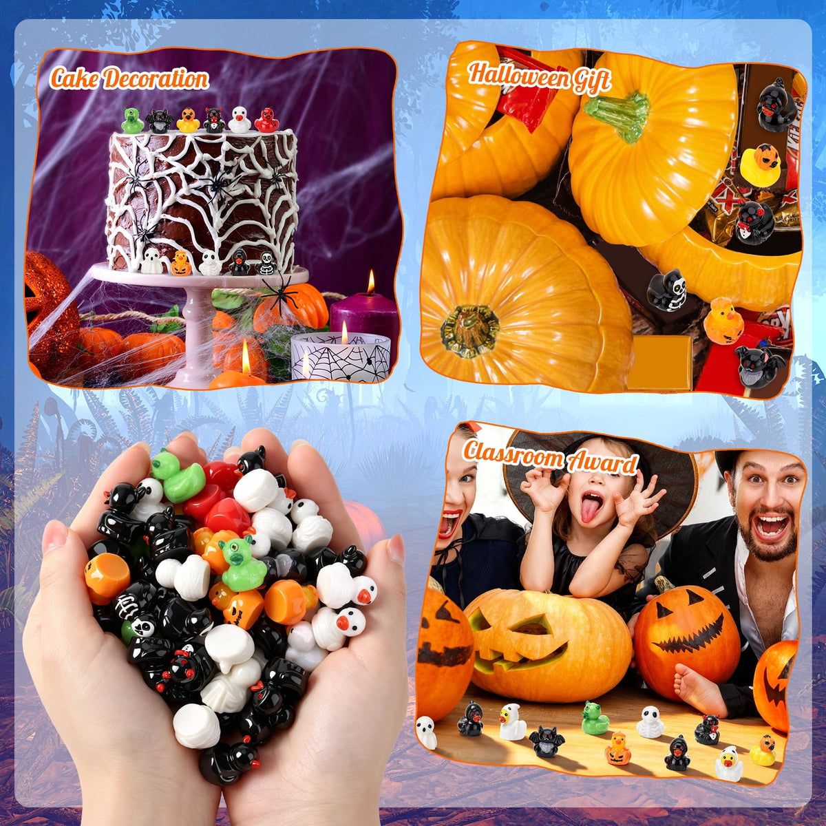 sixwipe 60 Pcs Halloween Mini Resin Ducks, 12 Styles Miniature Resin Ducks Bulk, Skeleton Pumpkin Witch Devil Ghost Tiny Duck Figures for Halloween Party Gift, DIY Craft