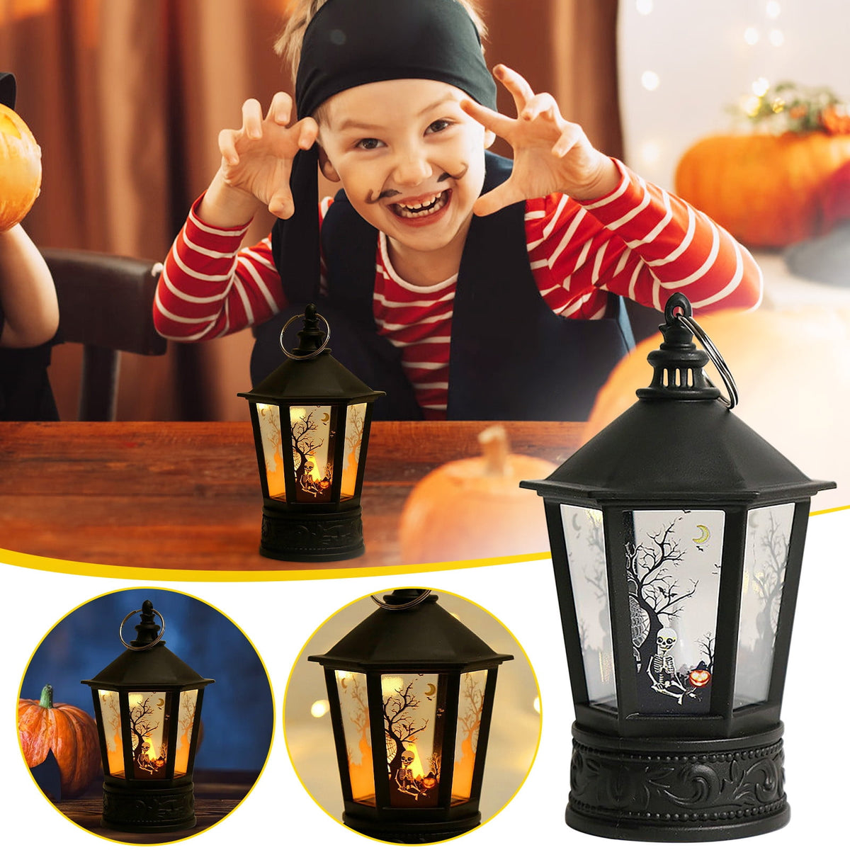 Halloween Lanterns Pumpkin Skull Decorations, Battery Operated Light, Indoor Party Decor for Halloween Table Centerpieces