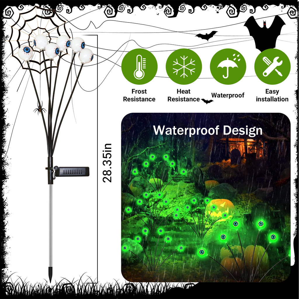 DAYBETTER Halloween Solar Outdoor Lights, 4 Pack LED Eyeball Swaying Firefly Lights, 8 Lighting Modes, Waterproof Outdoor Lights for Lawn, Party, Halloween Deco