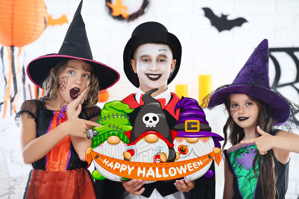 WaaHome Halloween Door Decorations for Front Door Happy Halloween Door Signs Halloween Decor Sign Halloween Gnome Wreaths Sign for Front Door Home Porch Wall Indoor Outdoor Halloween Party Decorations