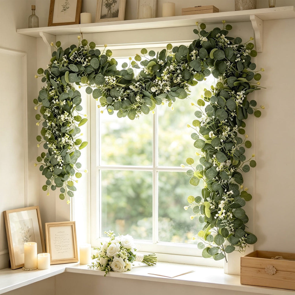 yulier Artificial Garland 70.86 inch Spring Garland with Flowers, Faux Vines Floral Hanging Garland for Holiday Wedding Spring Home Party Window Door Fireplace Table Indoor Outdoor Decor