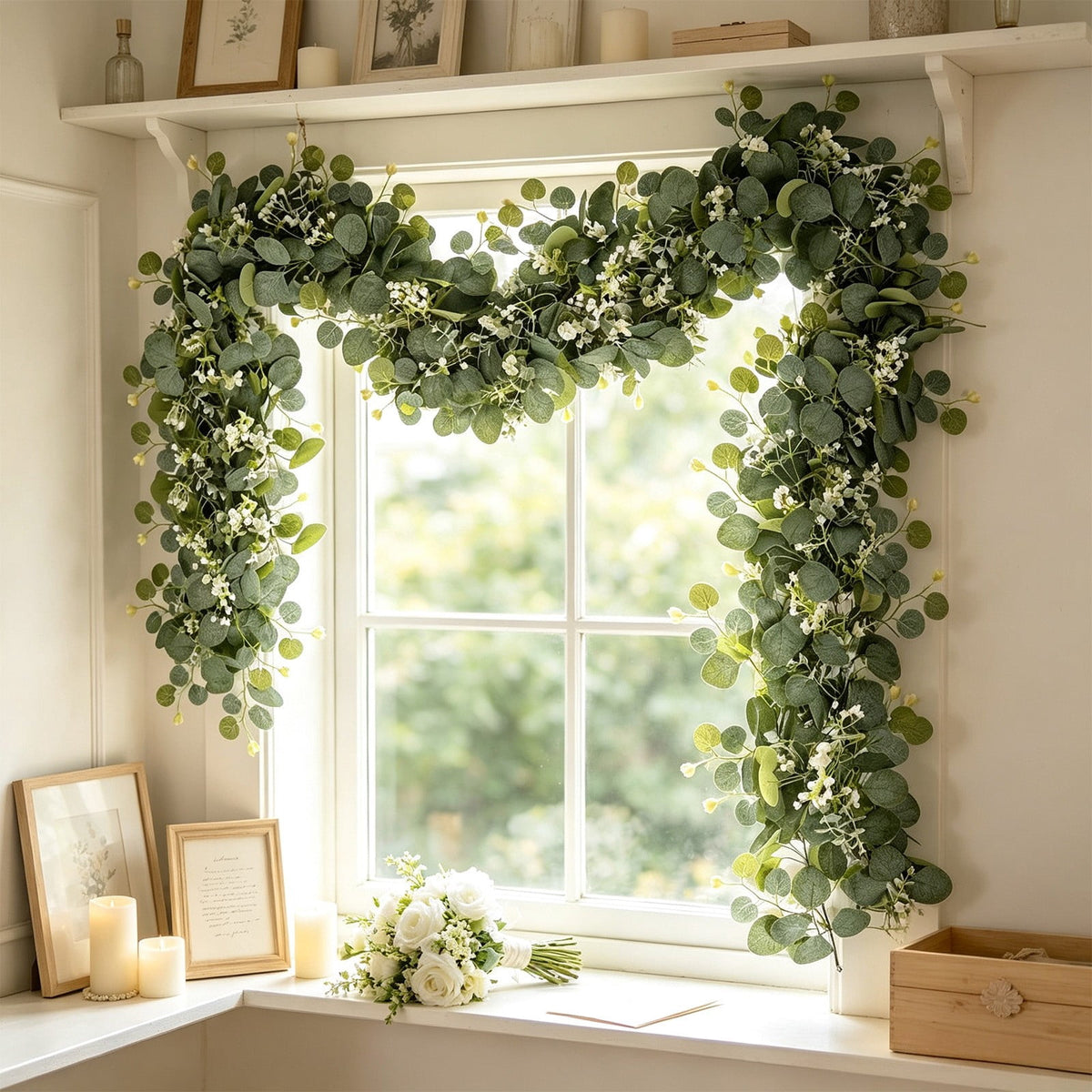 yulier Artificial Garland 70.86 inch Spring Garland with Flowers, Faux Vines Floral Hanging Garland for Holiday Wedding Spring Home Party Window Door Fireplace Table Indoor Outdoor Decor