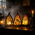 3 Pack Halloween LED Lantern Decor, Skeleton Haunted House Pumpkin Pattern, Battery Operated Tabletop Hanging Decor for Halloween Party Fireplace Mantel Indoor Home Decor