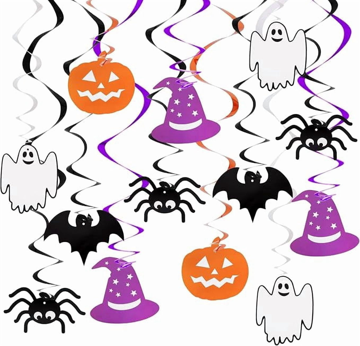30PCS Halloween Hanging Swirls Pre-Strung Ghost Spider Witch Bat Pumpkin Decorations