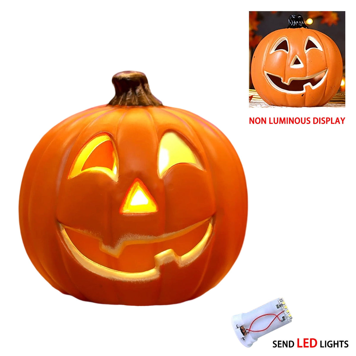 Halloween Lighted Pumpkin Decoration, Glowing Jack o Lanterns, Large LED Pumpkin Lamp with Warm Glow, Outdoor Yard Porch Halloween Decor, Holiday Display Ornament for Home Party