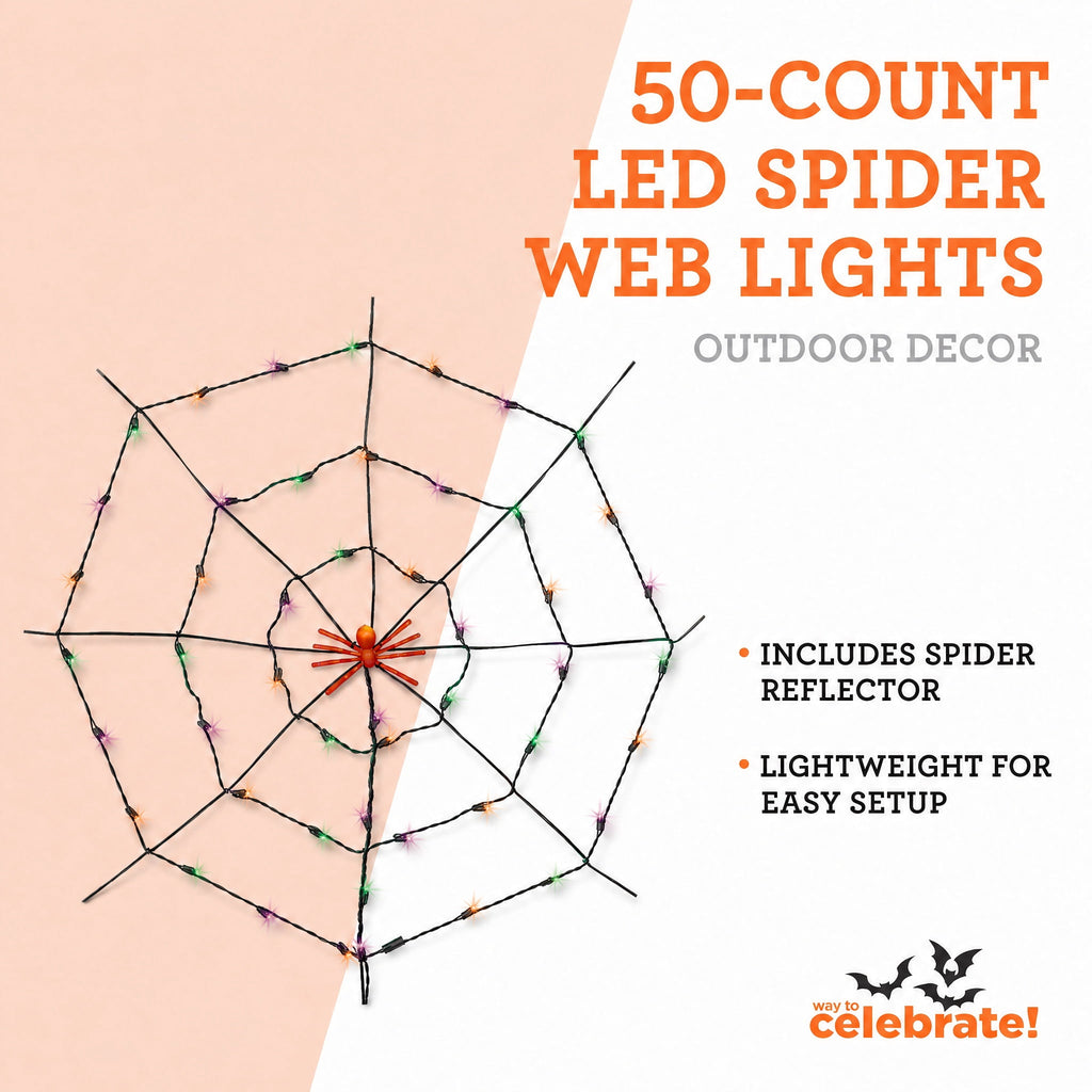 Indoor/Outdoor 50-Count LED Spider Web Lights, Purple, 5', Halloween by Way To Celebrate