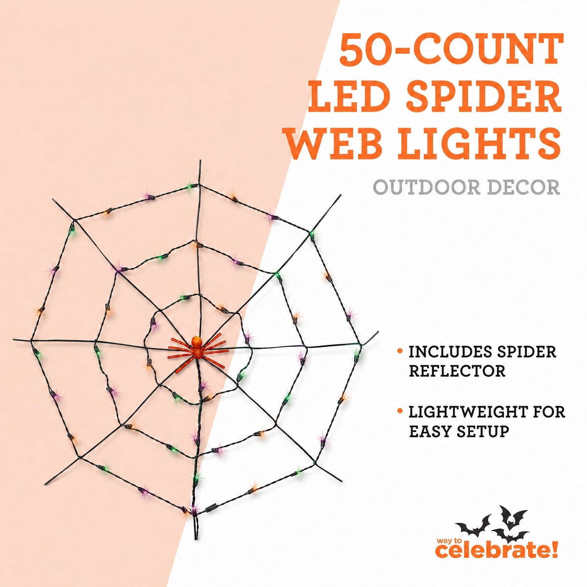 Indoor/Outdoor 50-Count LED Spider Web Lights, Purple, 5', Halloween by Way To Celebrate