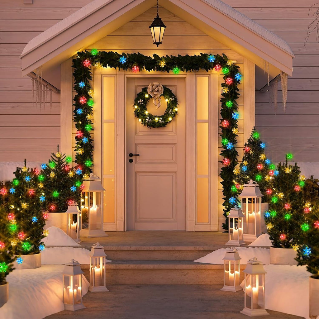 Qoosea Solar Lights Outdoor, Waterproof 100 LED Snowflake Fairy Lights, 39 ft Outdoor Christmas Decoration, String Lights for Party, Patio, Room Decor