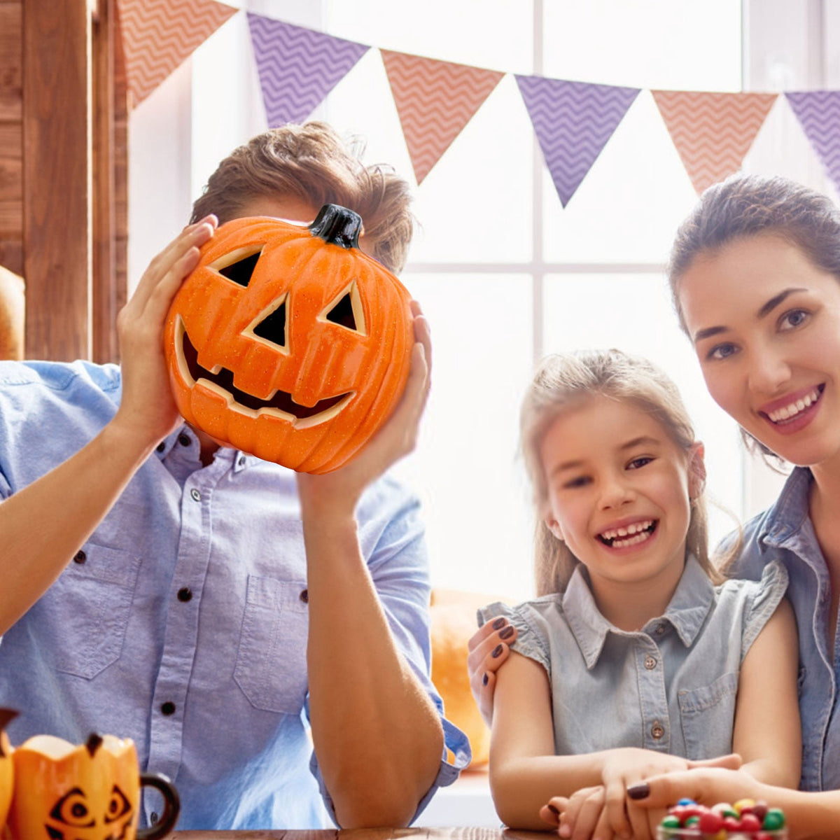 SRUILUO Halloween Light up Jack-O-Lantern, Fall Thanksgiving Pumpkin Light Decorations, Pumpkin Prop with LED Light, Halloween Tabletop Decorations Props for Indoor Outdoor Decor (No Battery)