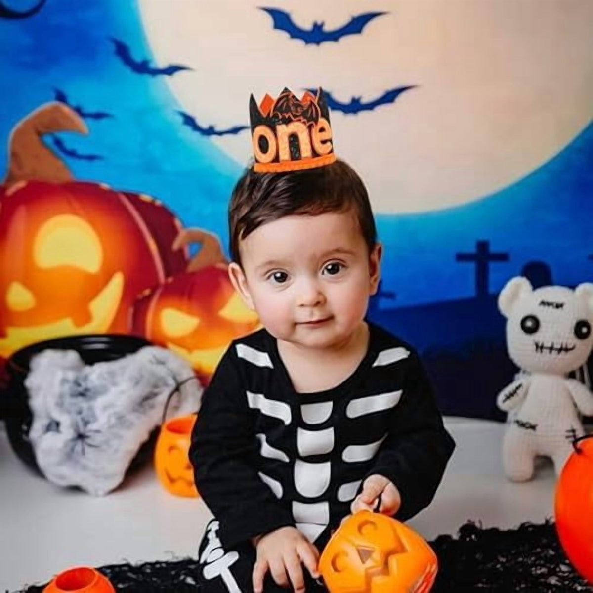 Pumpkin First Birthday Crown - 1st Halloween Party Hat, Little Pumpkin hat, Headwear, Halloween Bats Decor