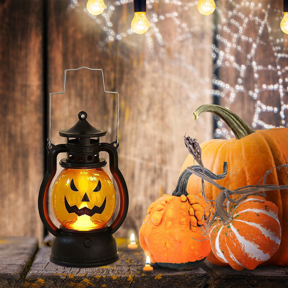 Aufmer Halloween Lights Lantern 3PCS Mini Halloween Pumpkin Candle Lantern LED Halloween Scary Scene Lights Halloween Lantern Decor Vintage Hanging Lantern Gifts for Indoor,Party Spooky Decorations