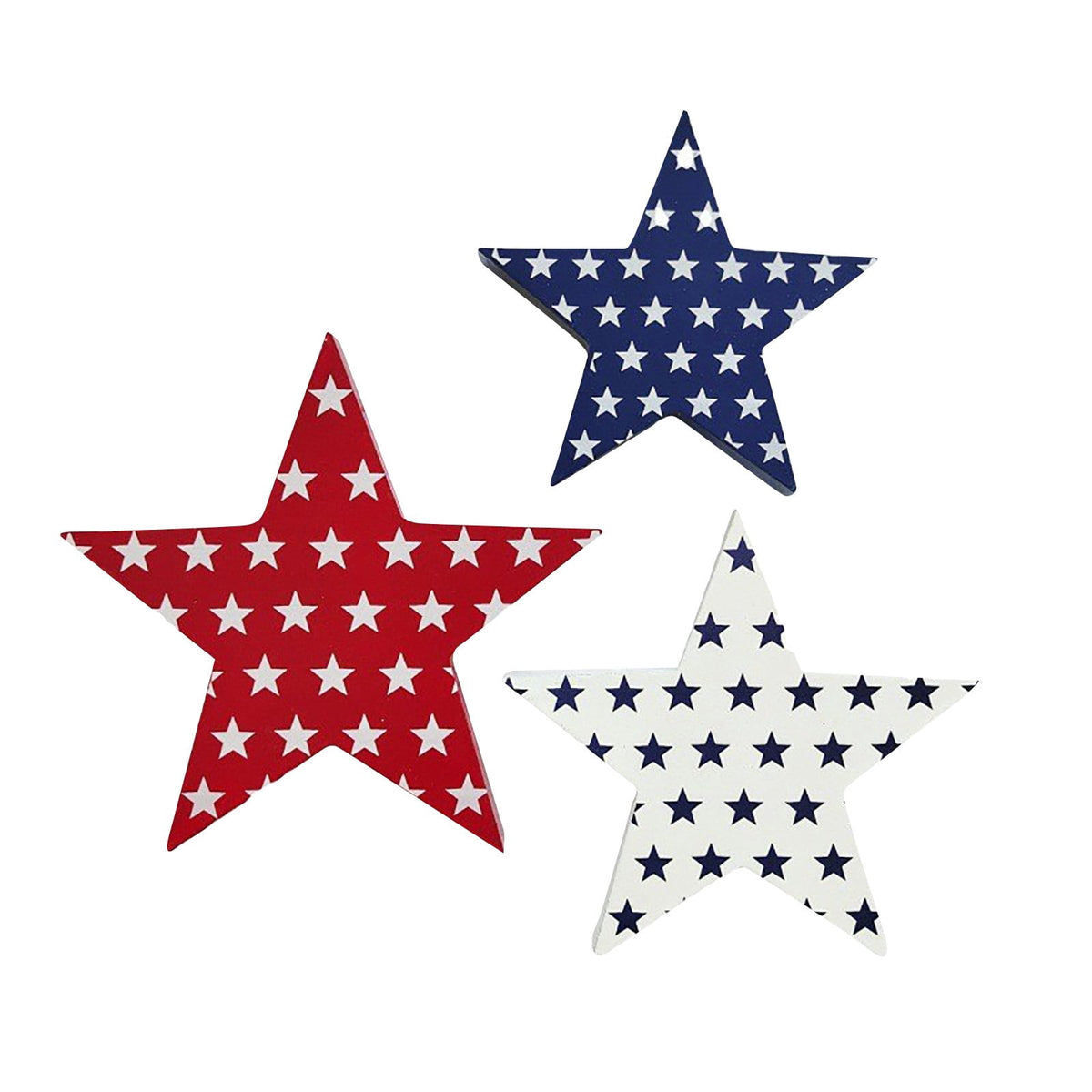 Japceit 3Pcs 4Th Of July Decorations Wooden Stars,Red White Blue Patriotic Decor, Independence Day Ornaments Set,For Home Office Table Shelf