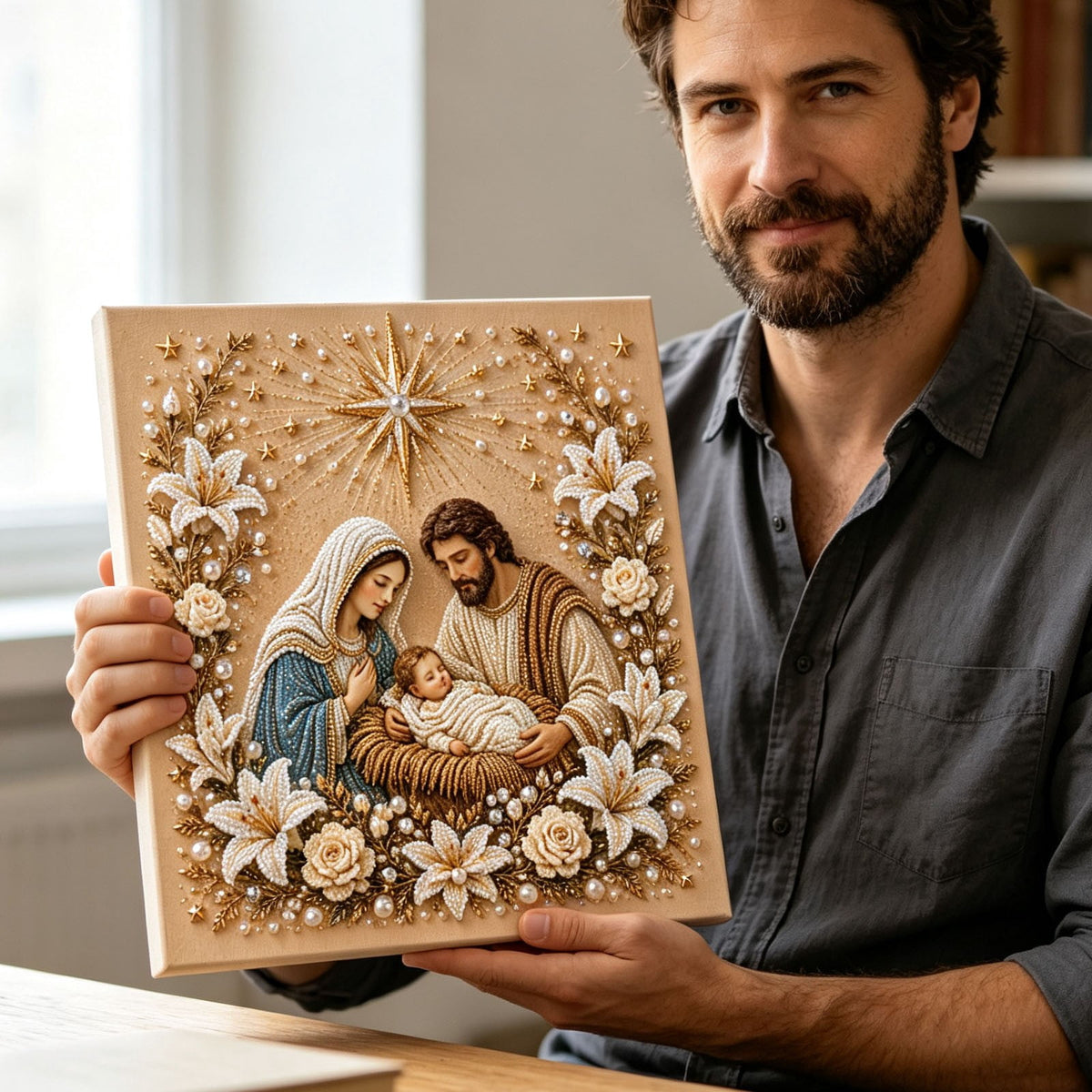 JWZZYD DIY Christmas Pearl Painting Art Kit with Frame, 9.8" Christmas Pearl Beads Art Craft Set, Gemstone Dots Beads for Holiday Christmas Wall Decor, Decoration Gift(Reindeer)