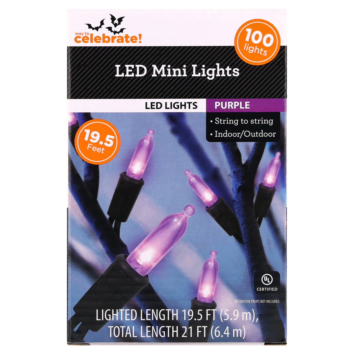 Indoor/Outdoor 100-Count LED Mini String Lights, Orange, 19.5', Halloween by Way To Celebrate