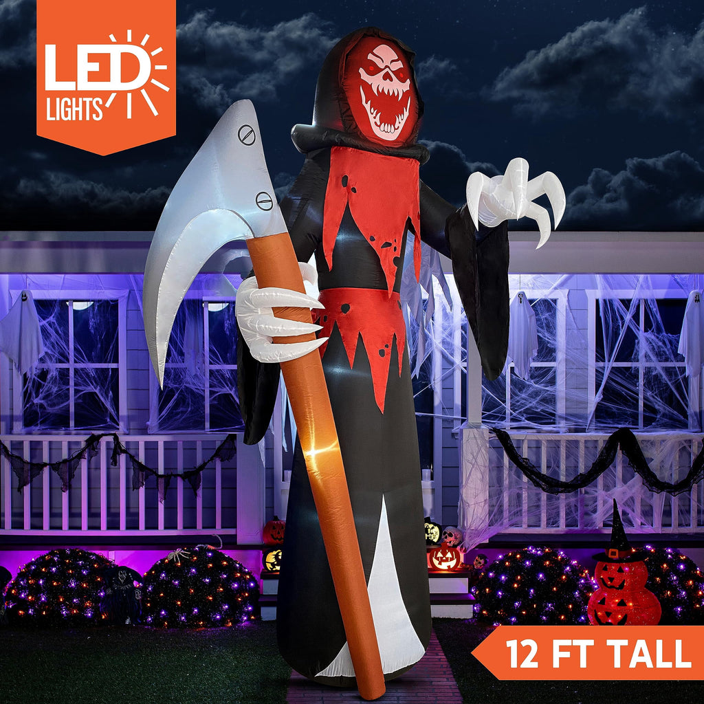 Joyfy 12 ft Giant Halloween Inflatable Pumpkin Ghost Vampire with Skull Decoration with Built-in LEDs,Ghost Halloween Decorations Outdoor Blow Up Yard Lawn Decoration