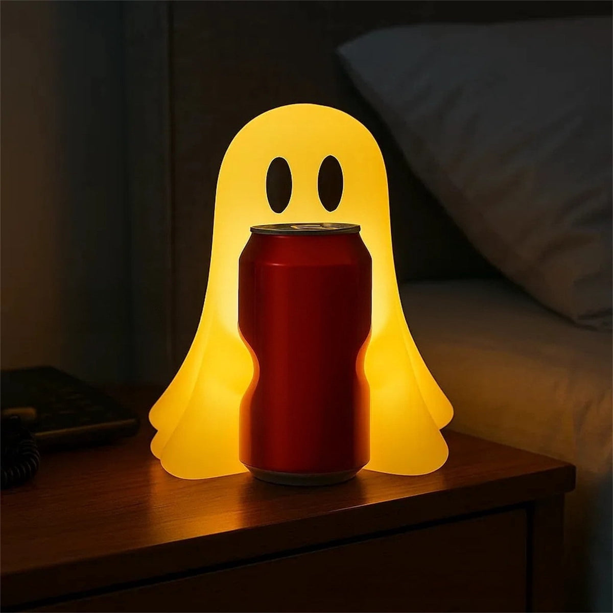 Halloween Ghost Figurine, Resin Lighted Ghost Ornament with Pumpkin Lantern & Beverage Cup, Tabletop Halloween Indoor Decor