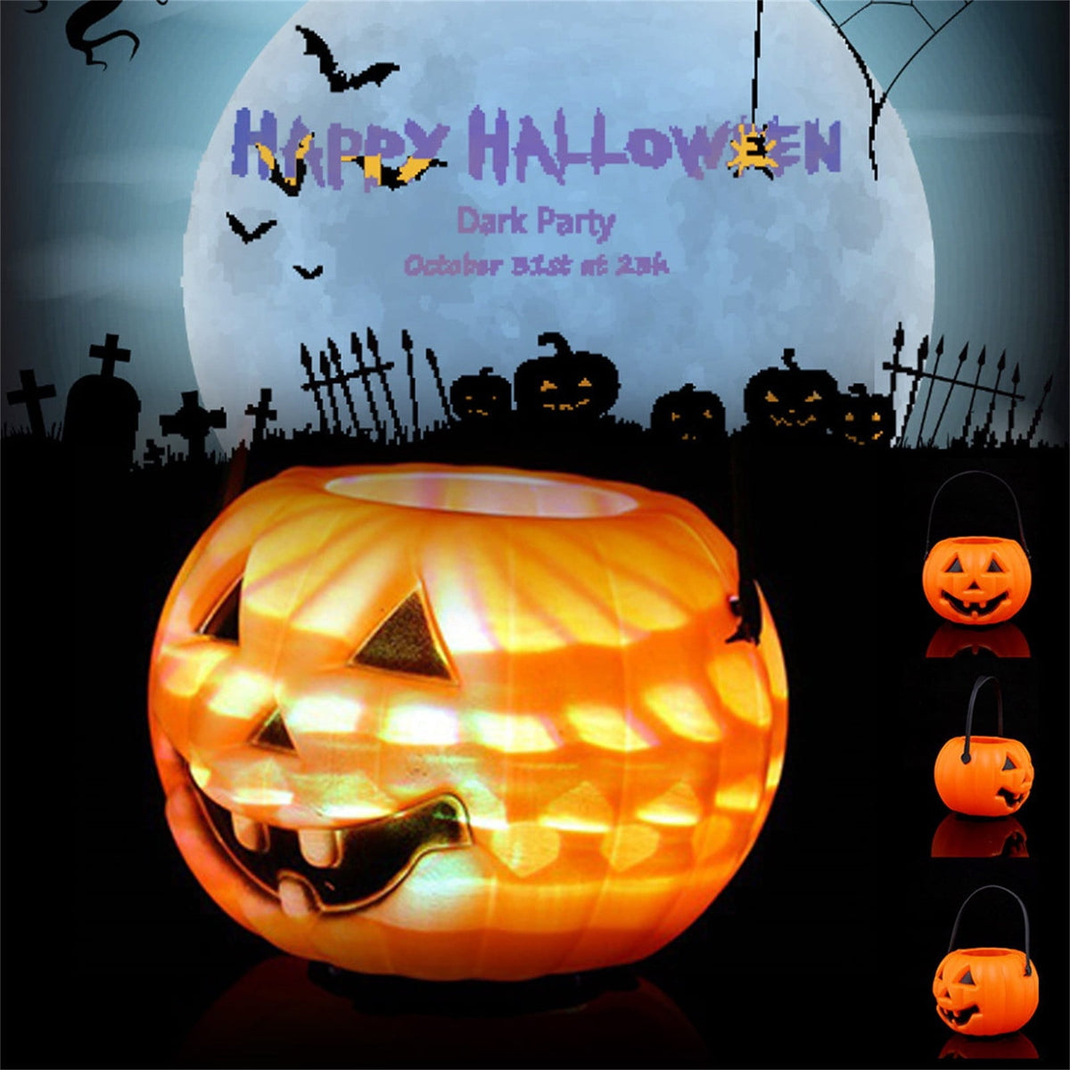 Kyusrd Trick or Treat Halloween Lantern Pumpkin Decoration Lighted Table Centerpieces Ornaments Spooky Pumpkin Prop Decor Decorative Wedding Candy Bowl Organizer Canisters