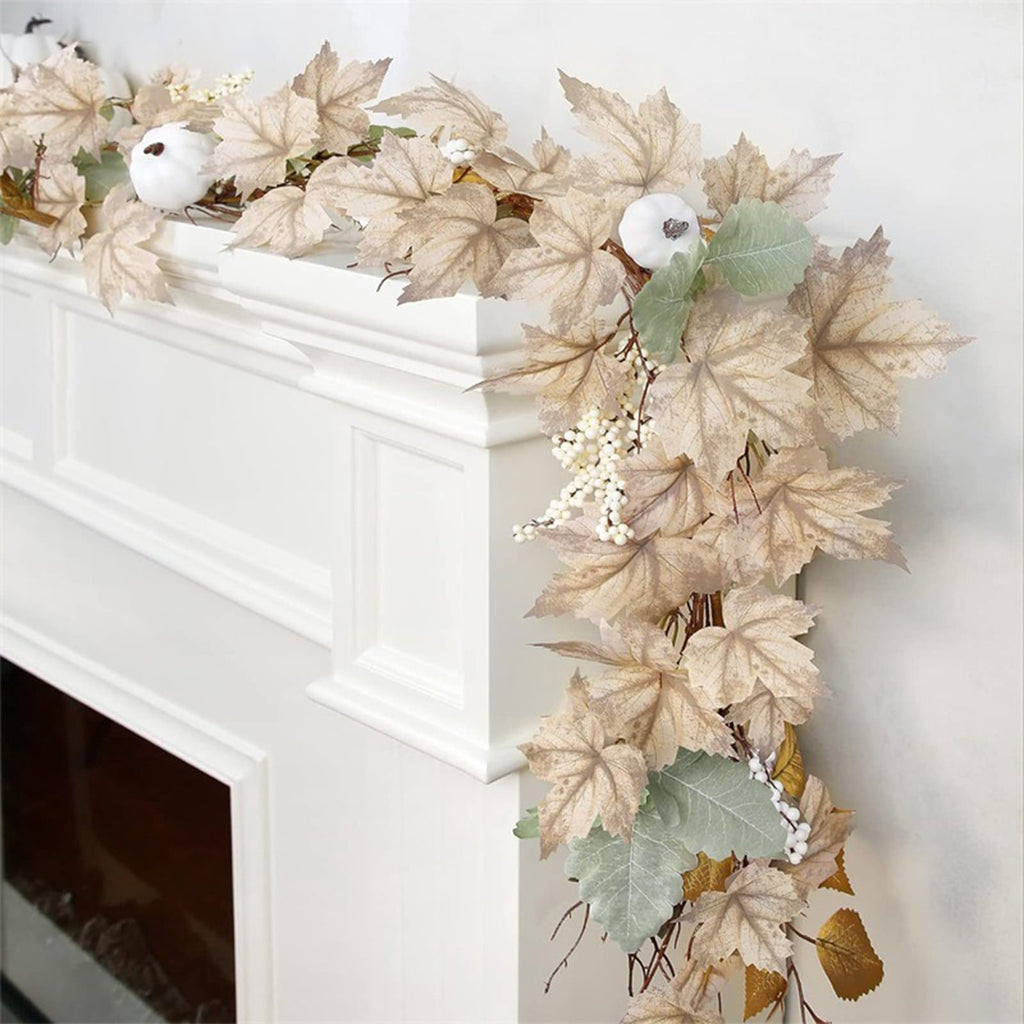 Cheapark 68 Inch Pumpkin Maple Leaf Garland - Halloween Thanksgiving Door Hanging - Artificial Rattan Swag - Party Entryway Decor