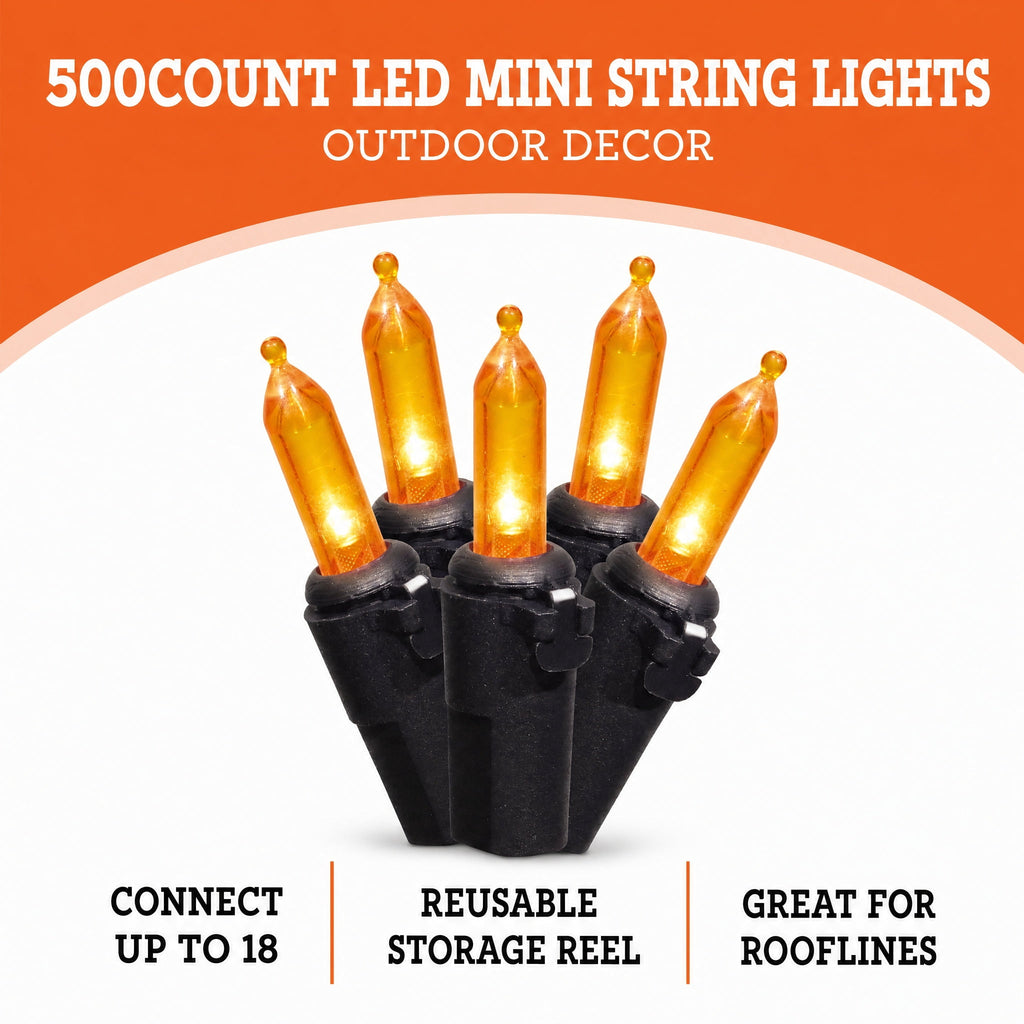 Indoor/Outdoor 500-Count LED Mini String Lights, Orange, 98.5', Halloween by Way To Celebrate