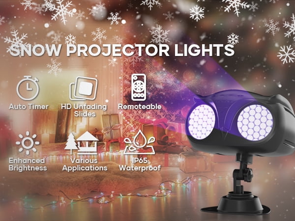 Christmas Snowflake Projector Light - Indoor Outdoor Holiday Projector Lights with Remote Control, IP65 Waterproof Double Head Landscape for Xmas Party New Year Wedding Home Garden