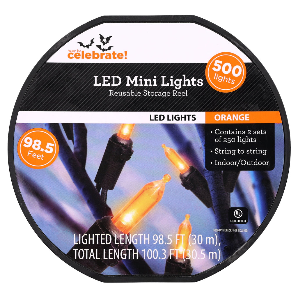 Indoor/Outdoor 500-Count LED Mini String Lights, Orange, 98.5', Halloween by Way To Celebrate