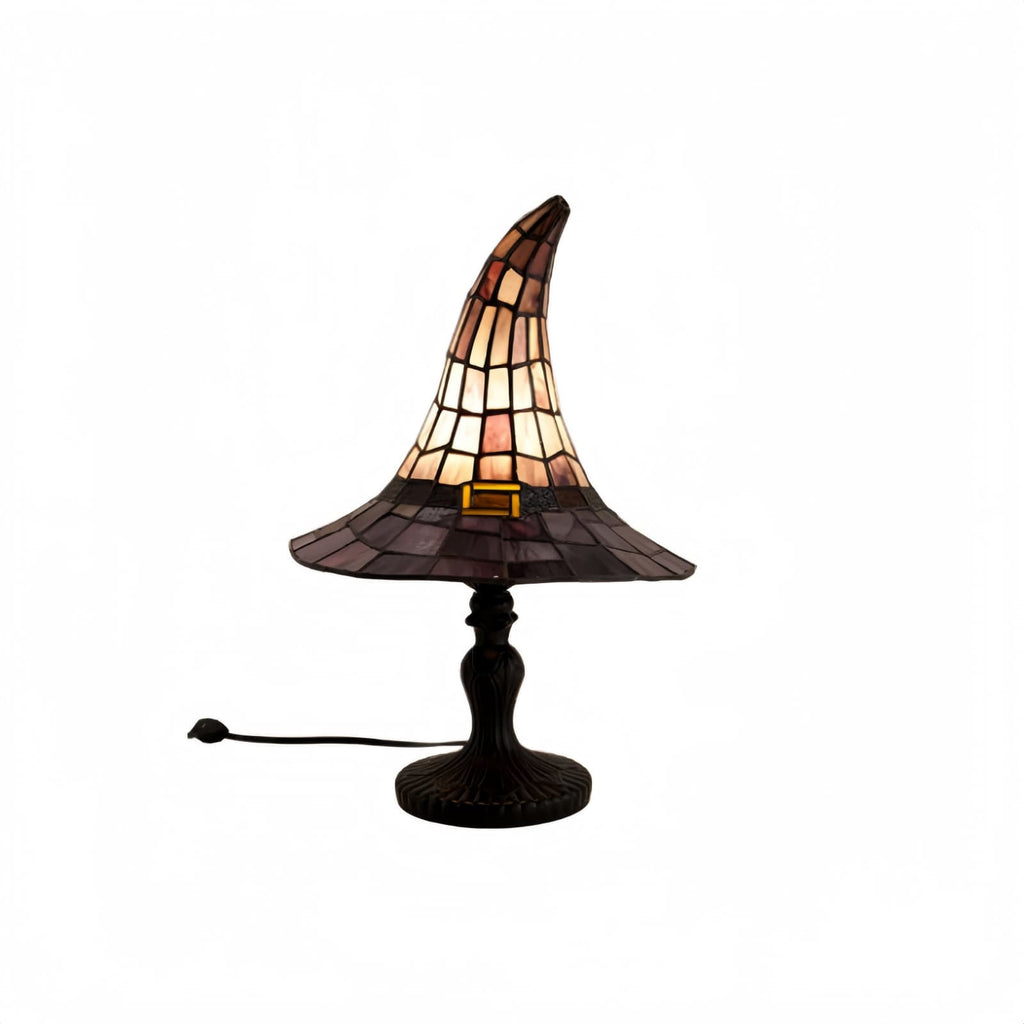 Fuebueo Halloween Witch Hat Lamp 11.81 Inch, Stained Glass Tiffany Style Table Lamp for Bedroom Nightstand, Gothic Witchy Halloween Decorations for Home Living Room