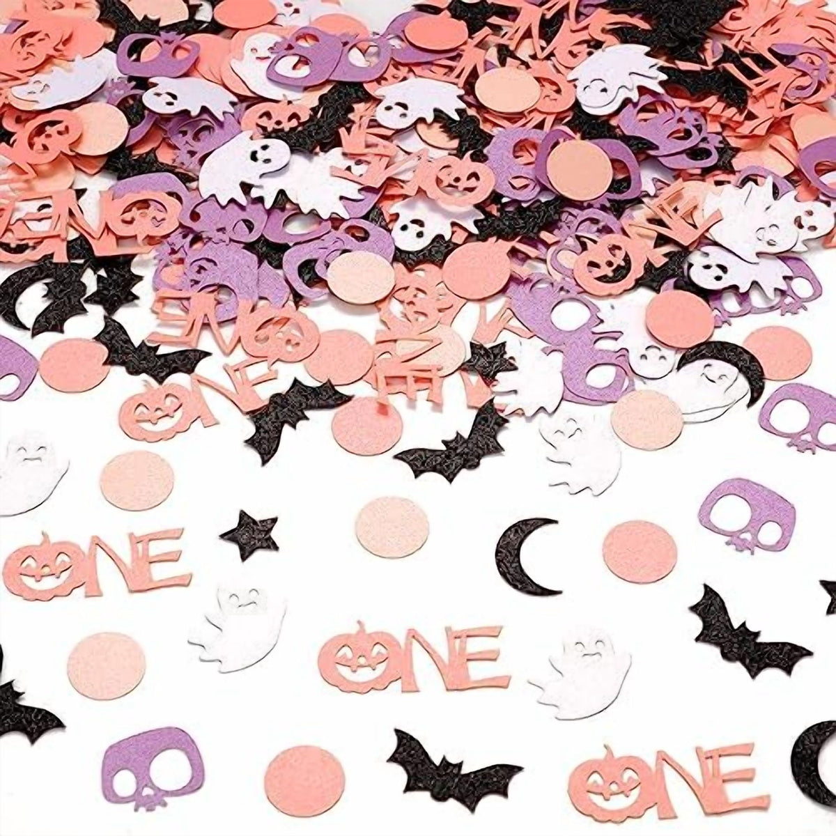 200 Piece Halloween 1st Birthday Confetti Pink Purple Pastel Bat Ghost Pumpkin Decorations for Spooky One Party