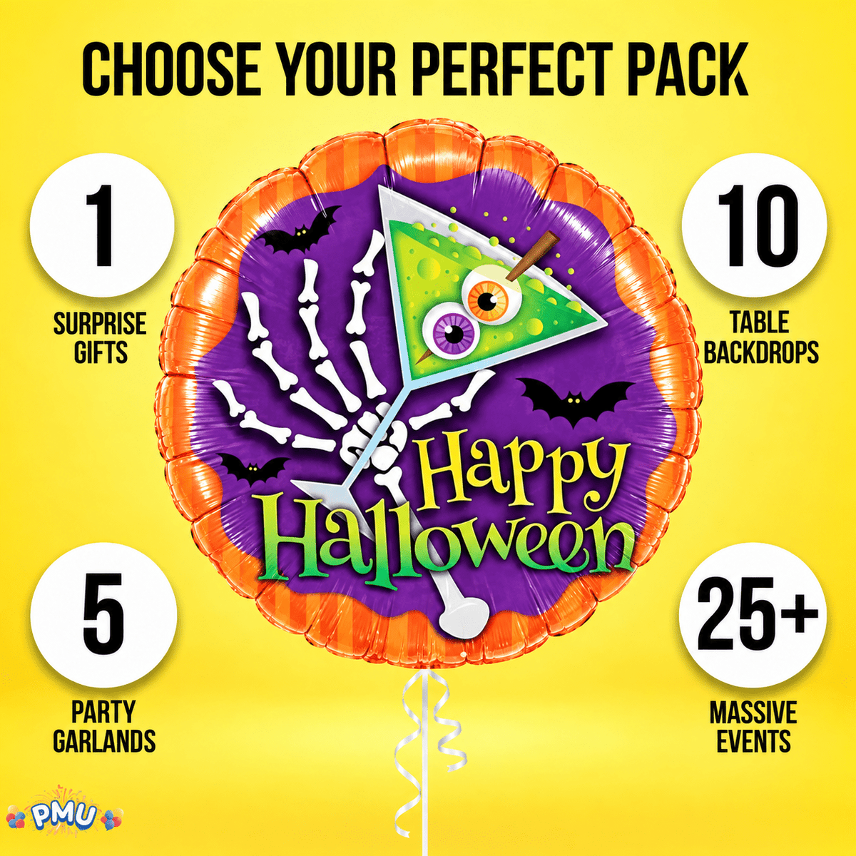PMU Halloween Party Decoration "Happy Halloween" Jack Faces Aglow 18 Inch Mylar-Foil Balloon (1pkg) Pkg/1