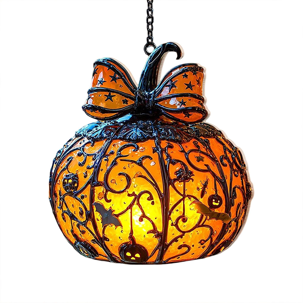 AZXY Stained Glass Hanging Pumpkin Ornament, Halloween Decor, Halloween Pumpkins, Halloween Decorations, Halloween Party Decor,Bat Star Pumpkin Hanging Decor for Indoor Window Tabletop