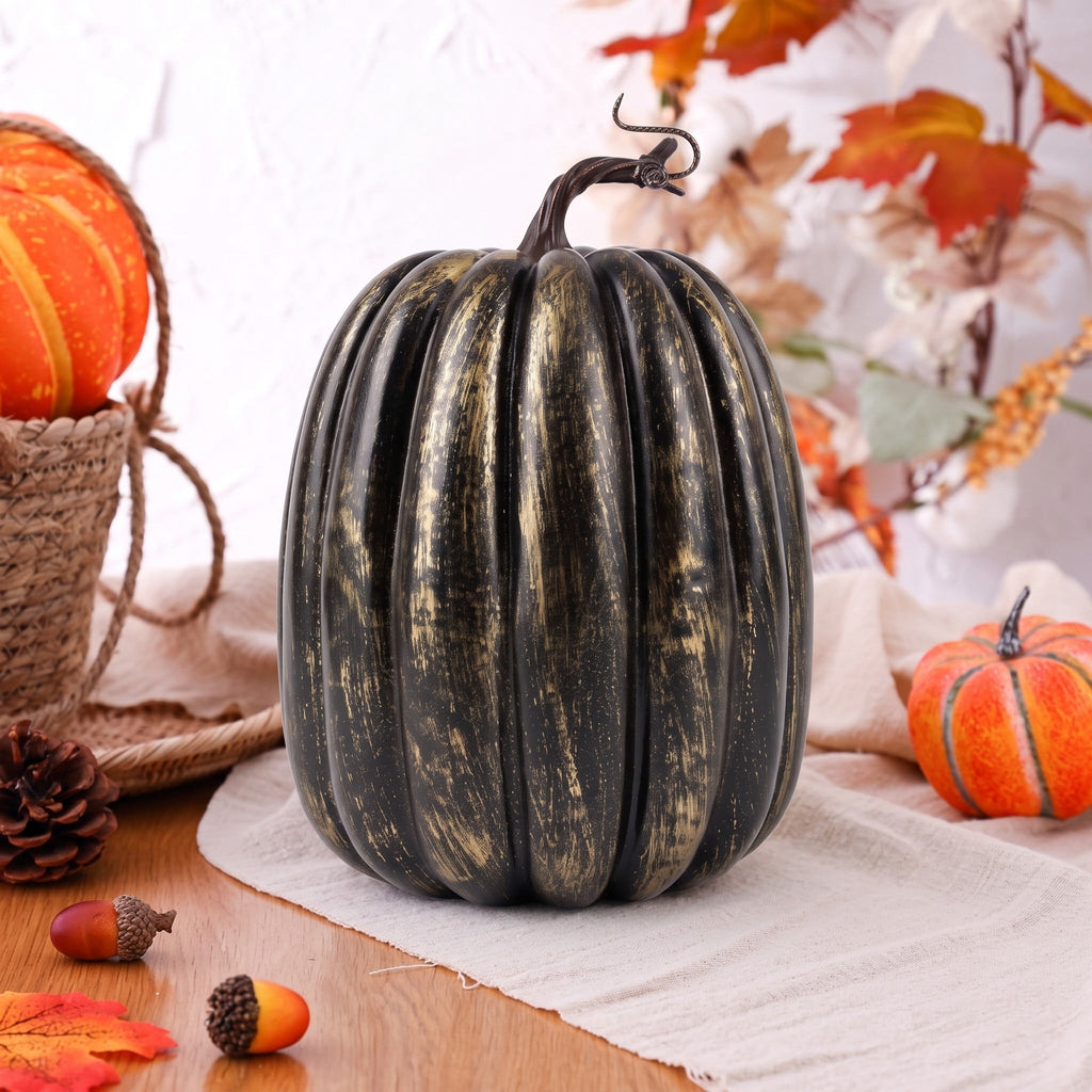 CQHVKQ 8 Inch Large Artificial Pumpkin Fall Decorations, Realistic Fake Harvest Pumpkin, Orange Gold Decorative Pumpkins for Table Centerpieces, Fall, Thanksgiving & Halloween DIY