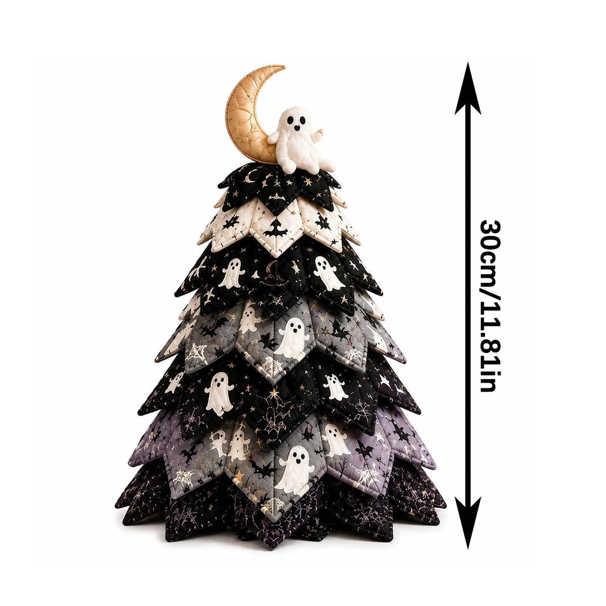 Halloween Fabric Trees - 11.8" DIY Halloween Quilted Fabric Tree Kit, Black Cat Pumpkin Witch Design, Sewing Patchwork Ghost Trees Holiday Table Mantel Decor, Handmade Gift for Craft Lovers