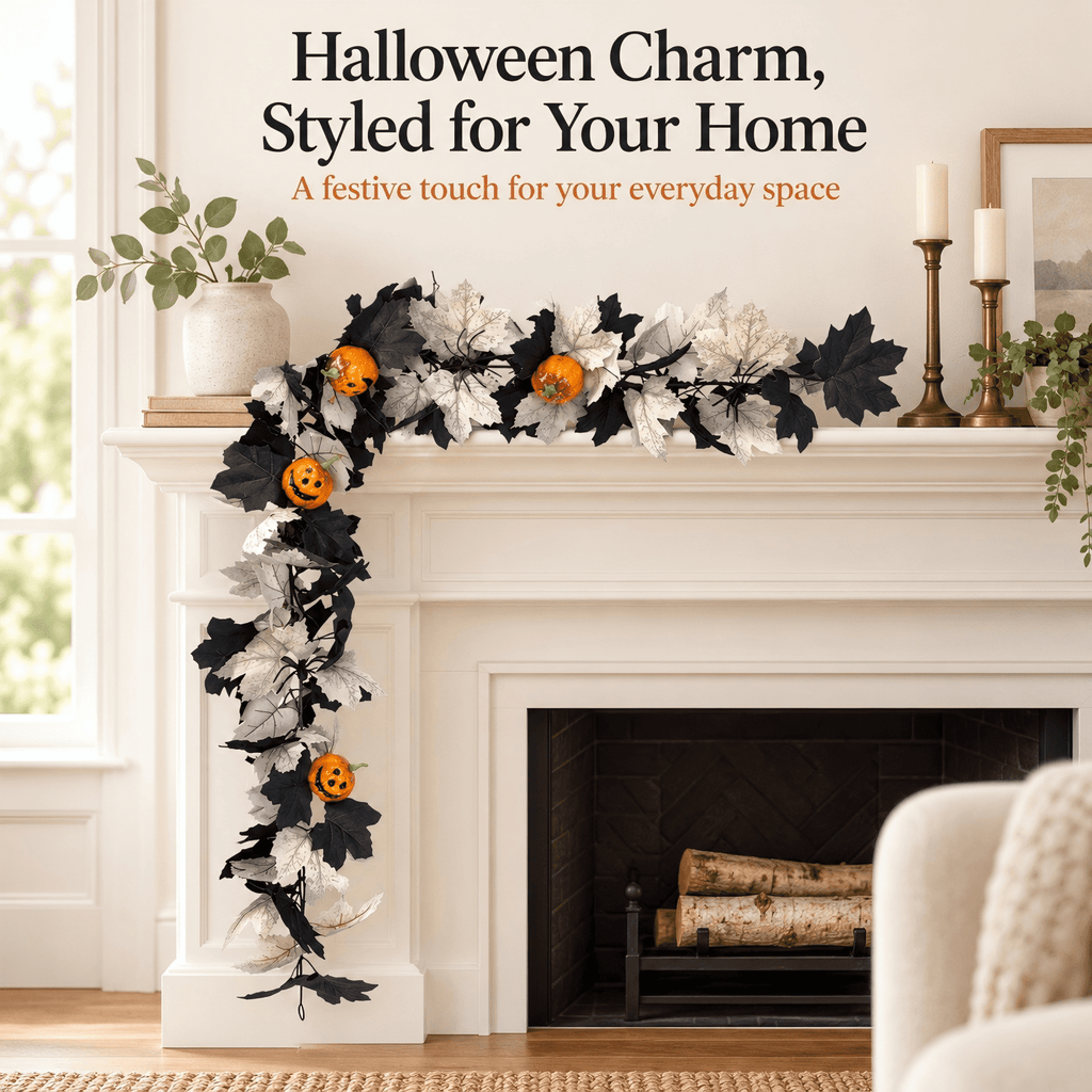 Halloween Pumpkin Garland - 68" Fall Leaf Decor for Mantle, Staircase & Porch, Outdoor/Indoor Autumn Thanksgiving Party Decoration (Multicolor)