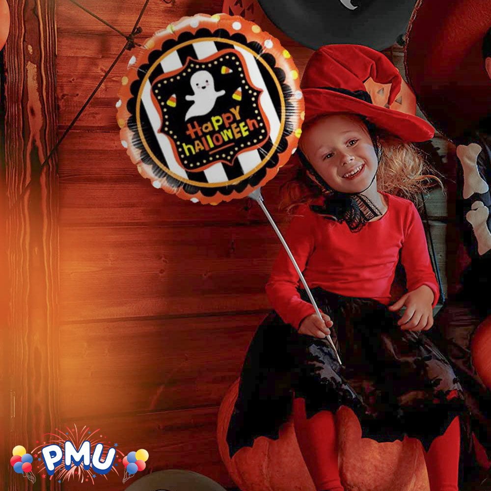 PMU Halloween Party Decoration "Happy Halloween" Jack Faces Aglow 18 Inch Mylar-Foil Balloon (1pkg) Pkg/1