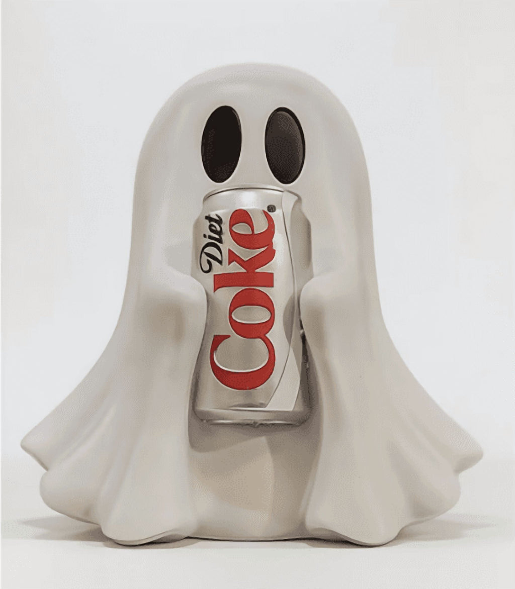 Halloween Ghost Figurine, Resin Lighted Ghost Ornament with Pumpkin Lantern & Beverage Cup, Tabletop Halloween Indoor Decor