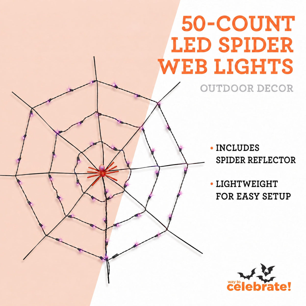 Indoor/Outdoor 50-Count LED Spider Web Lights, Purple, 5', Halloween by Way To Celebrate