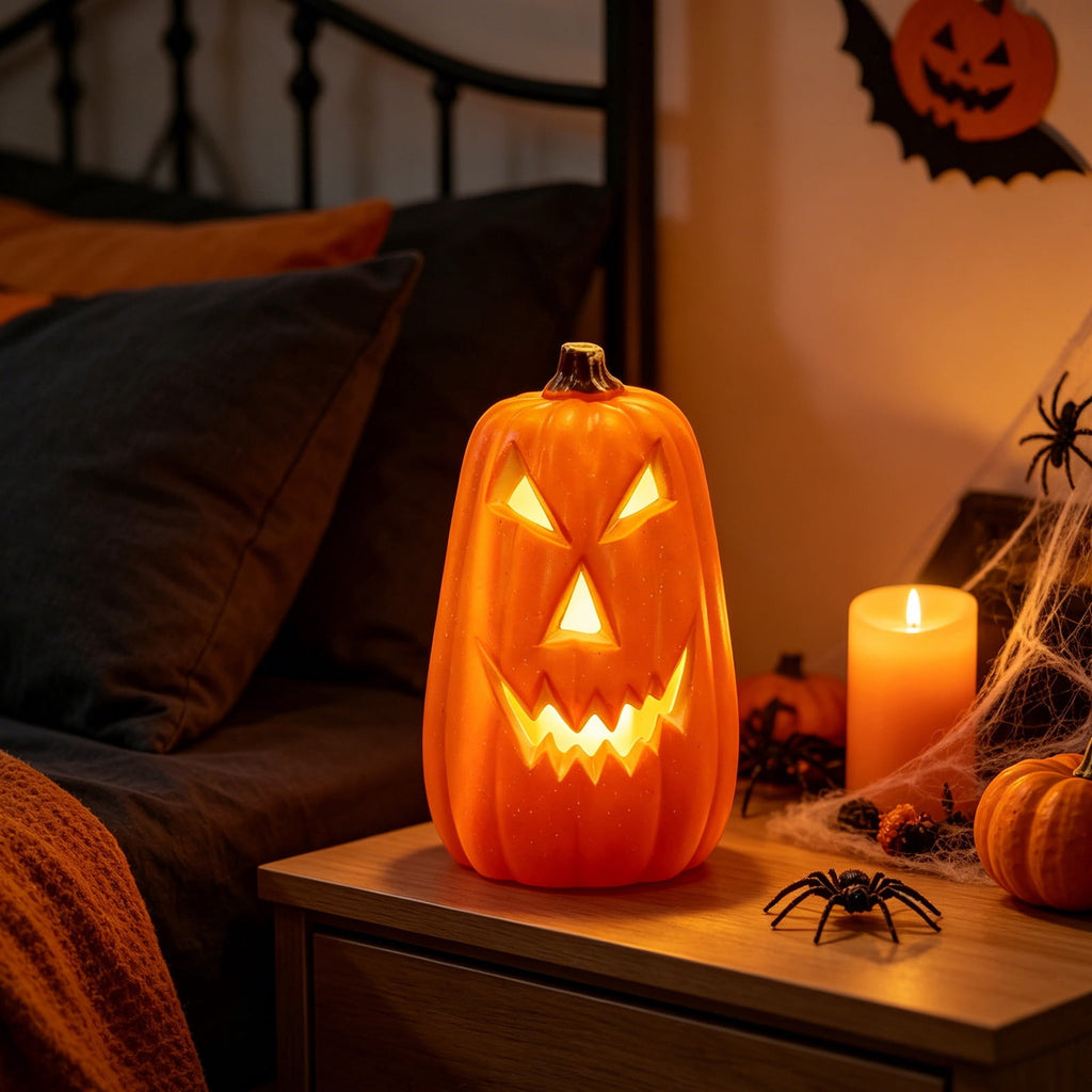 Halloween Lighted Pumpkin Decoration, Glowing Jack o Lanterns, Large LED Pumpkin Lamp with Warm Glow, Outdoor Yard Porch Halloween Decor, Holiday Display Ornament for Home Party