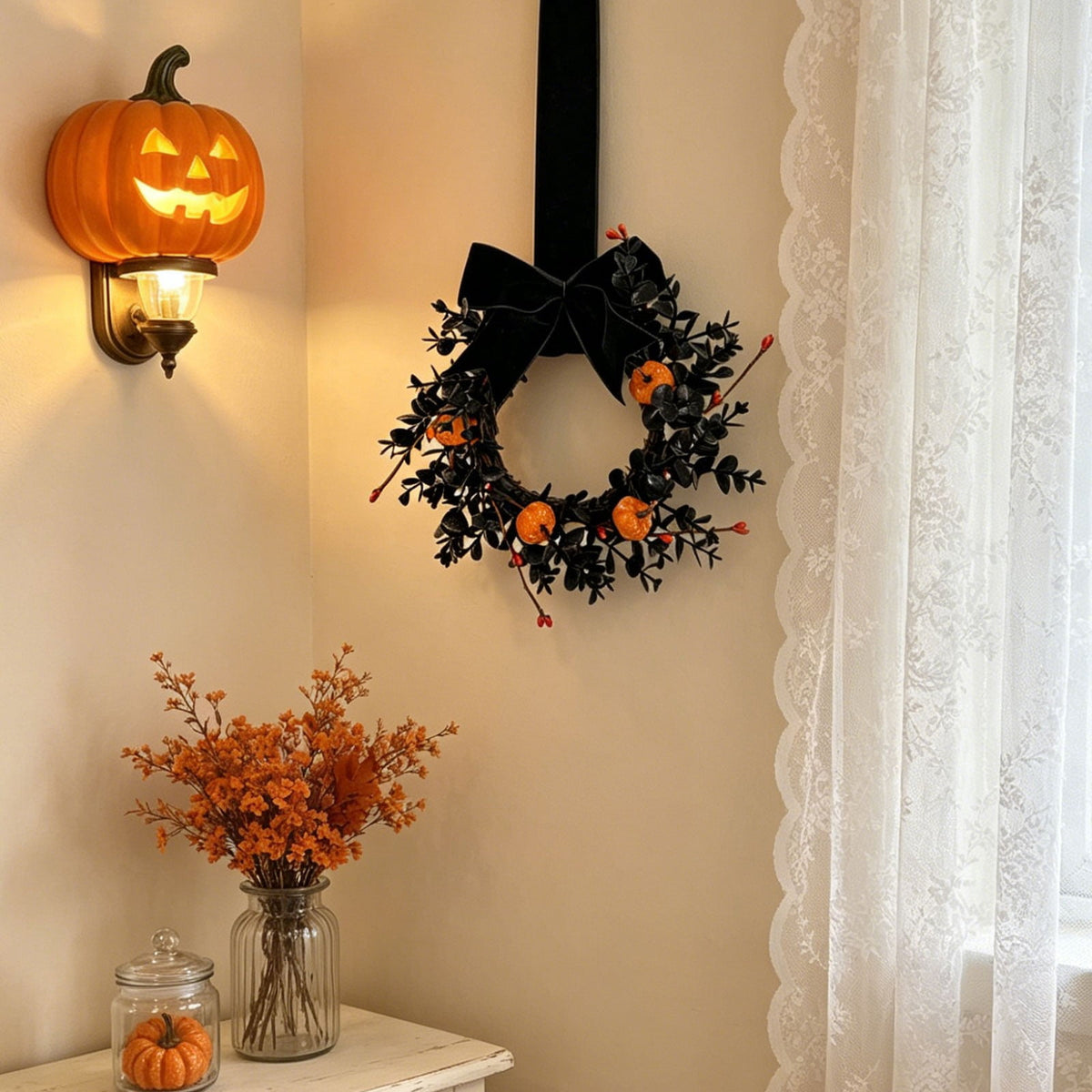 Fall Candle Ring,Artificial Maple Leaves Pumpkins Decorative Wreaths,Berry Wreath for Pillar Candle Holder,Candle Ring for Halloween Centerpieces and Farmhouse Table Decor,7.48 inch(Pink)