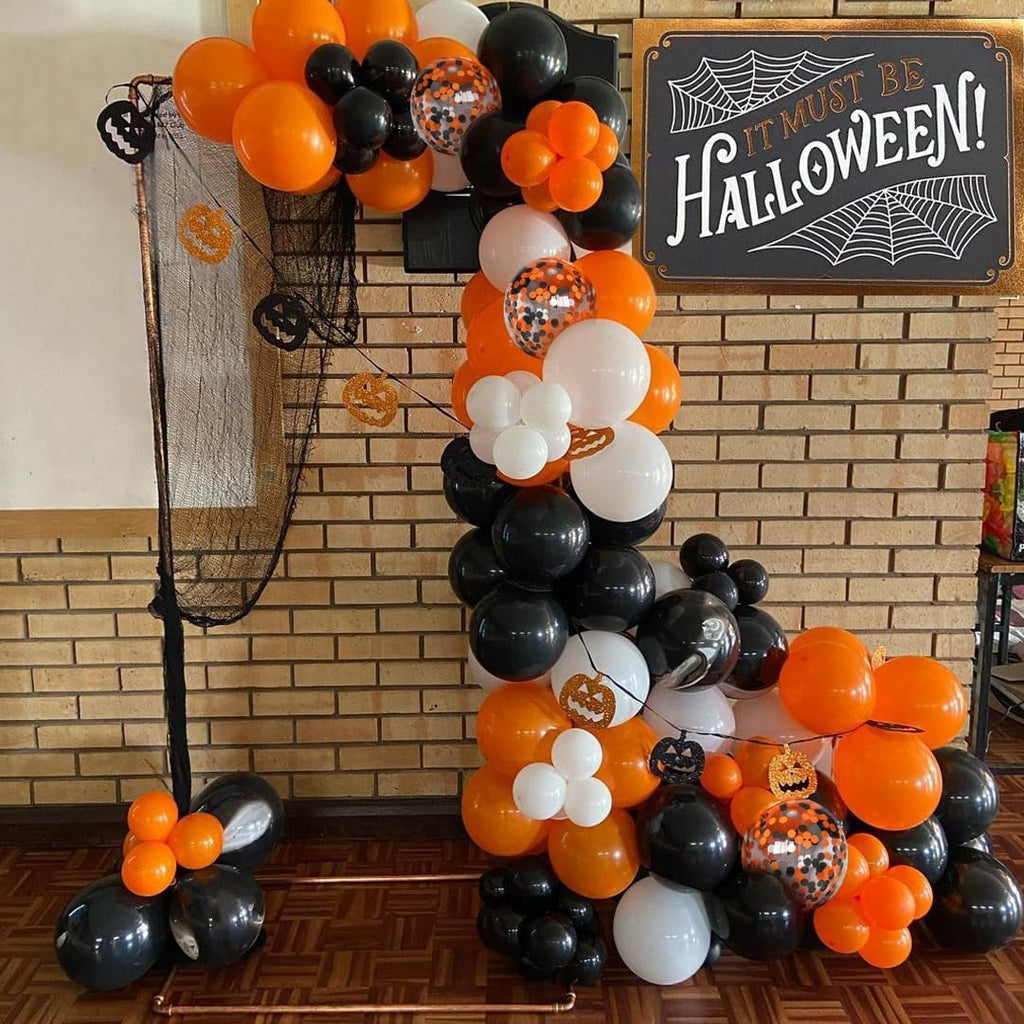 Halloween Balloons Black Orange Balloons Set, 50Pcs 12inch Black White Orange Confetti Latex Balloon Halloween Balloon for Celebration Party Bar Anniversary Graduation Decoration