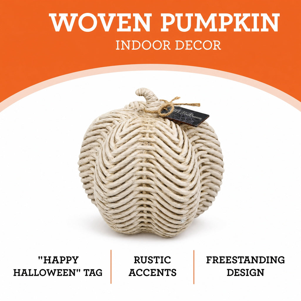 Woven Pumpkin Decoration, White, 7", Halloween by Way To Celebrate