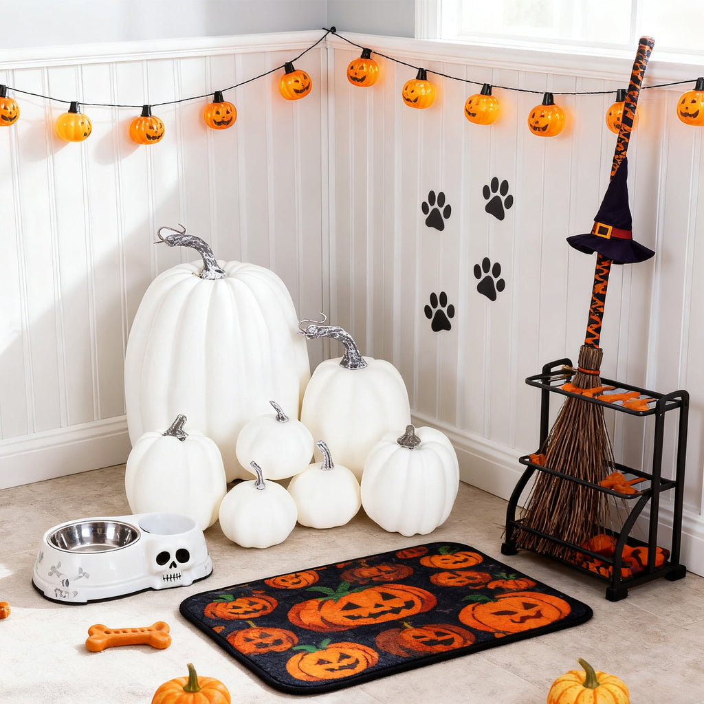 YOYTOO 7 Pcs Artificial Fake Pumpkins Fall Decoration, 4 Sizes, DIY Foam Pumpkins for Halloween Autumn Harvest Thanksgiving Table top House Dining Table Party Decoration (Orange)