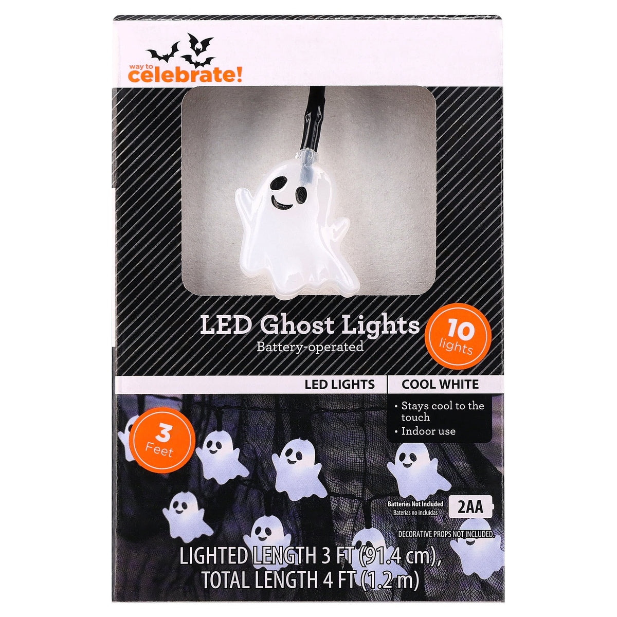 Indoor 10-Count Battery-Operated LED Pumpkin String Lights, Orange, 3', Halloween by Way To Celebrate
