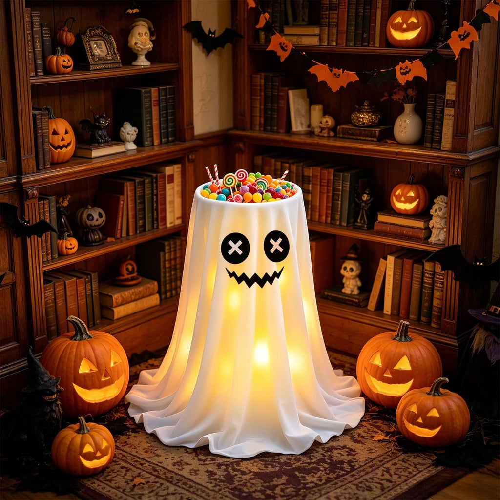 Halloween Ghost Candy Bowl Large Light Up Floor Stand with Remote Control for Halloween Party Treat Display and Trick Or Treat Setup