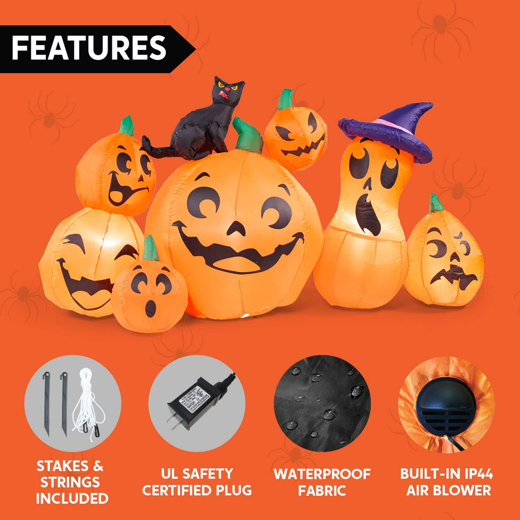 Joyfy 10 Ft Tall Halloween Inflatables Pumpkin,Giant Pumpki Blow Up Decor with Built-in LED Lights,Outdoor Decorations for Yard,Lawn,Garden