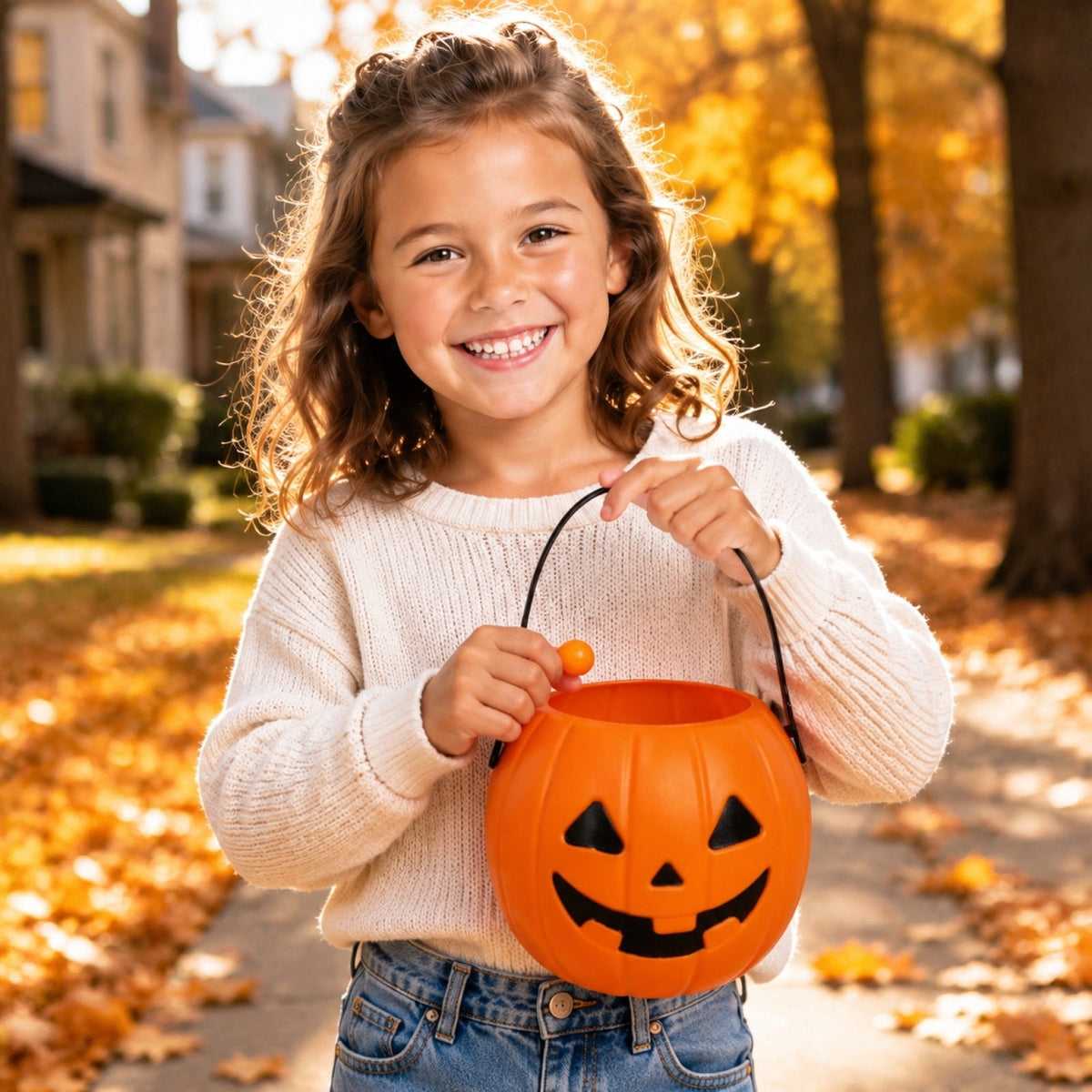 Kumdkd Halloween Pumpkin Bucket for Kids - Plastic Trick or Treat Candy Pail with Handle, Party Decor