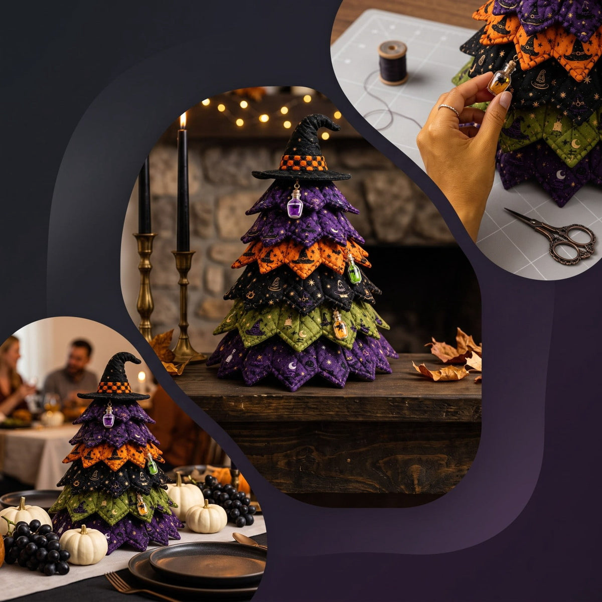 Lypsnake DIY Halloween Quilted Fabric Tree Kit, Vintage Pumpkin Sunflower Patchwork, 3D Padded Sewing Craft Project for Autumn Harvest Decor