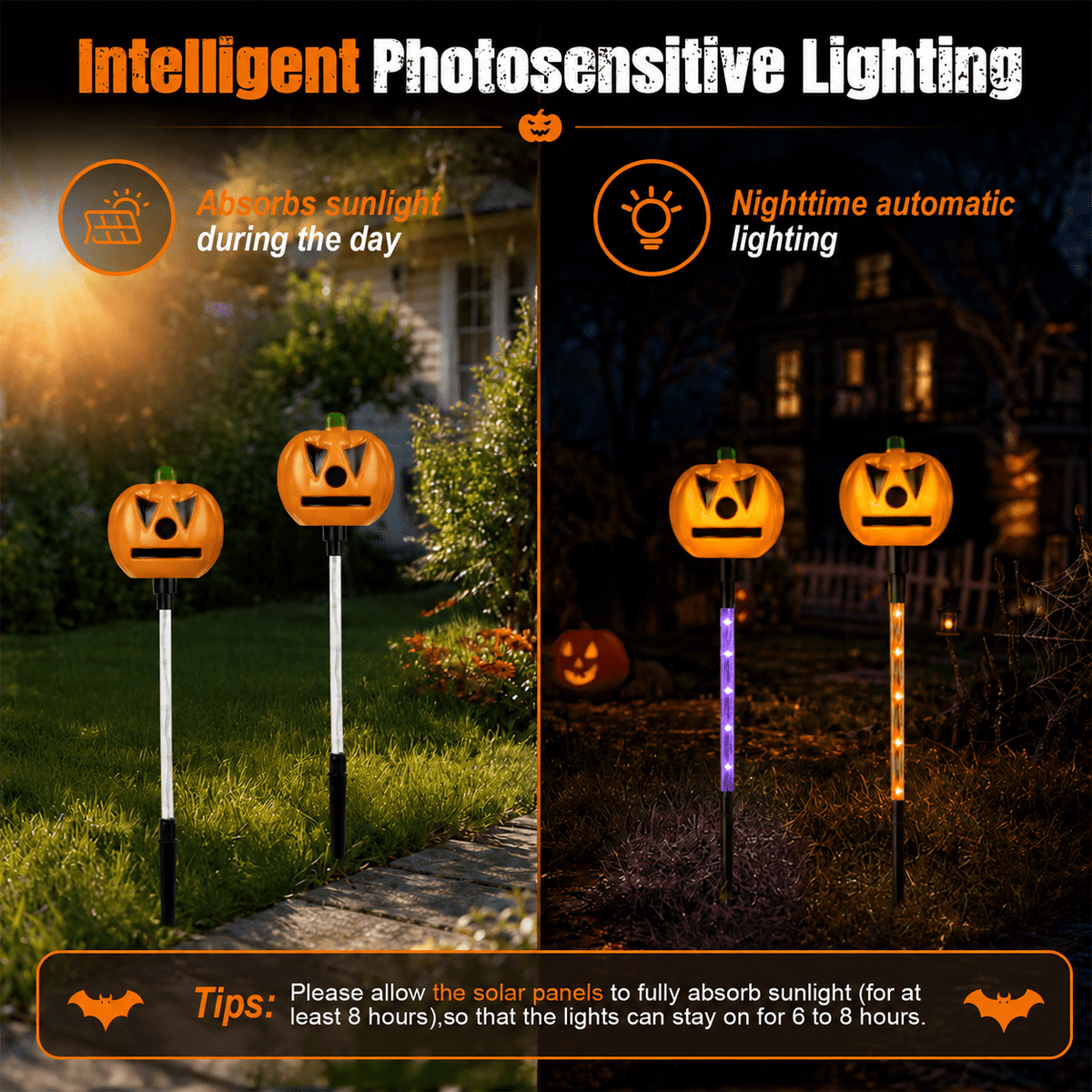 DAKIMOE Solar Halloween Path Lights, Lantern Stake Outdoor String Lights, 6-Pack