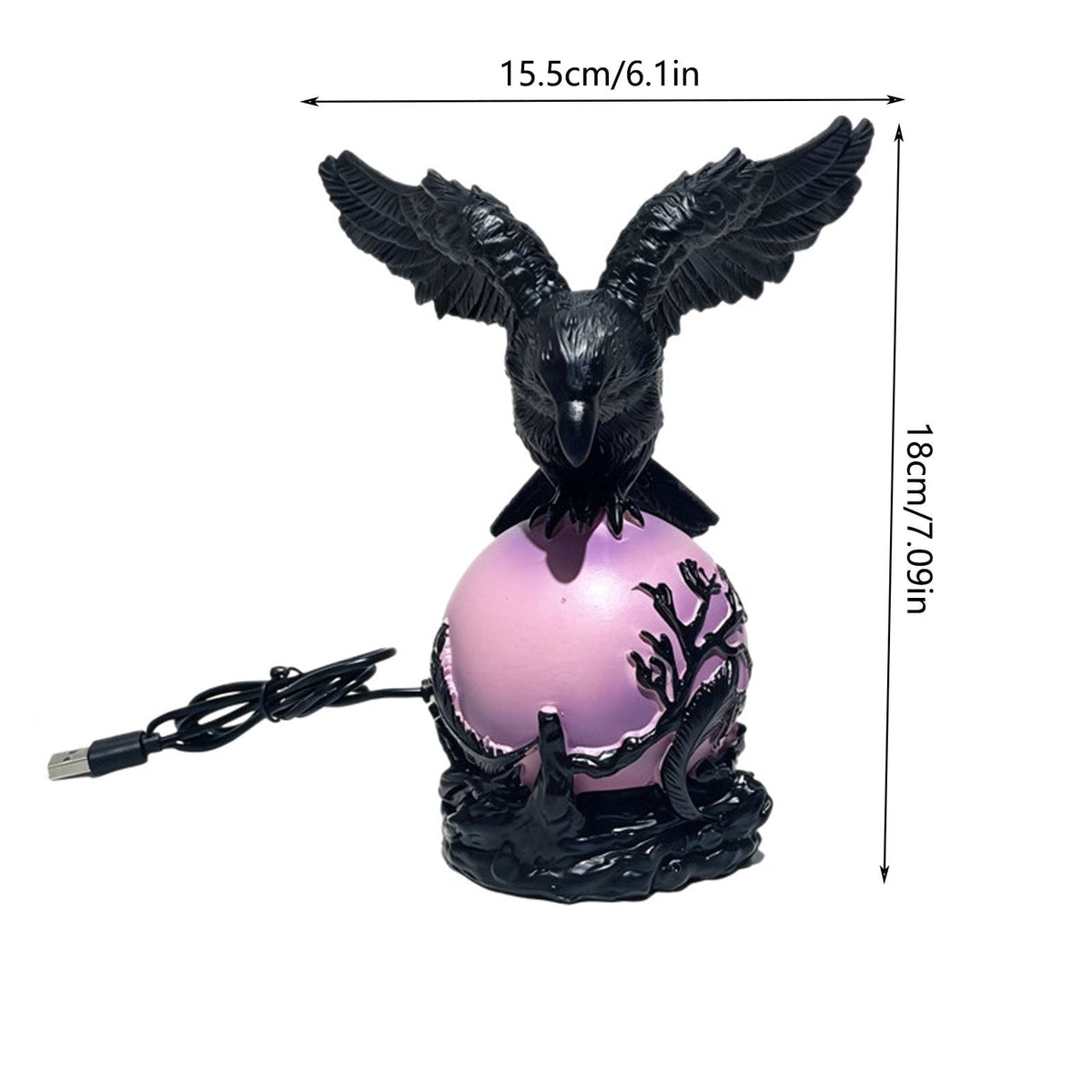 Gothic Mysterious Raven Lamp Light Sculpture, Resin Halloween Moonlight Luminous Crow Bird Led for Home Decor Gift, Bedroom Bedside, Living Room