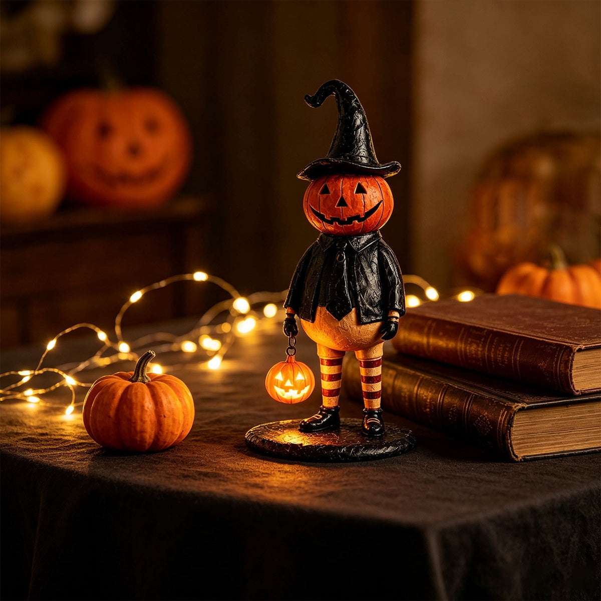 Fall Decorations for Home, 7.9in Lighted Halloween Scarecrow Dog Figurine, Resin Thanksgiving Halloween Garden Dogs Figurines for Autumn Harvest Porch Yard Garden Decor